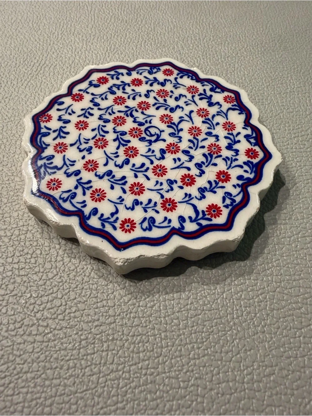 Classic Blue & Red Floral Ceramic Trivet